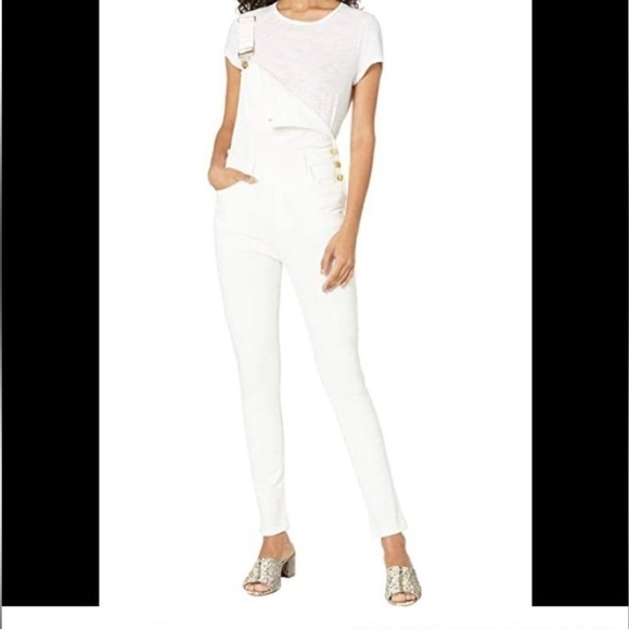 SSO BY Danielle Second Skin Overalls WeWoreWhat White Denim Overalls Gold - Picture 3 of 16